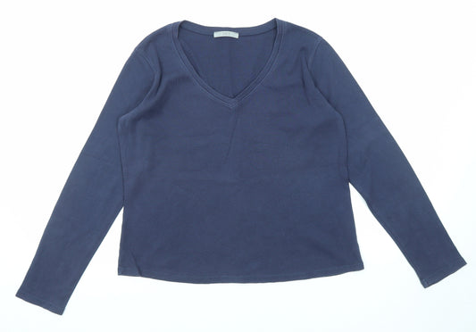 Marks and Spencer Womens Blue Cotton Basic T-Shirt Size 14 V-Neck