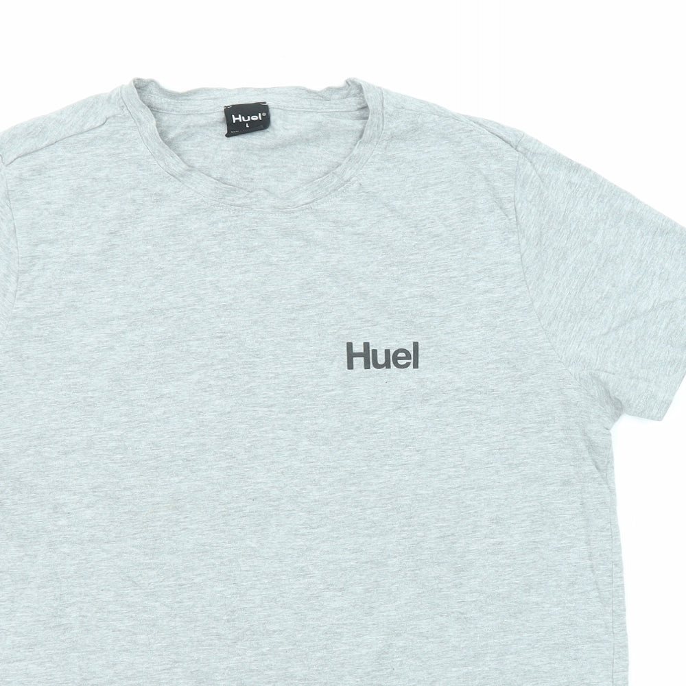 Huel Womens Grey Cotton Basic T-Shirt Size L Round Neck