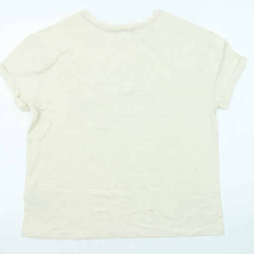 Marks and Spencer Womens Beige Cotton Basic T-Shirt Size M Round Neck - More Love