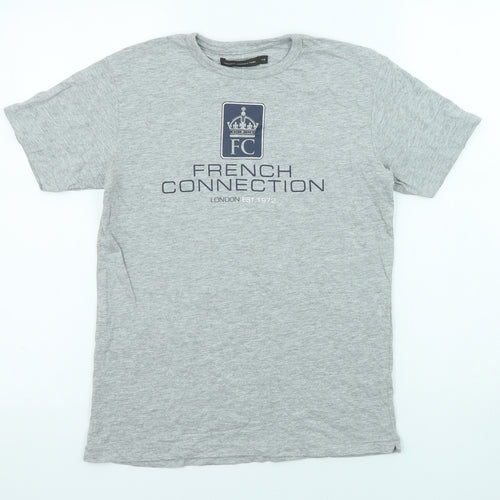 French Connection Boys Grey Cotton Basic T-Shirt Size 11-12 Years Crew Neck Pullover - FC London Est. 1972