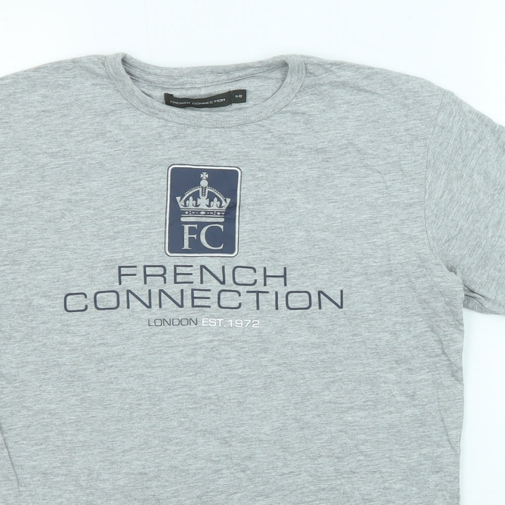French Connection Boys Grey Cotton Basic T-Shirt Size 11-12 Years Crew Neck Pullover - FC London Est. 1972