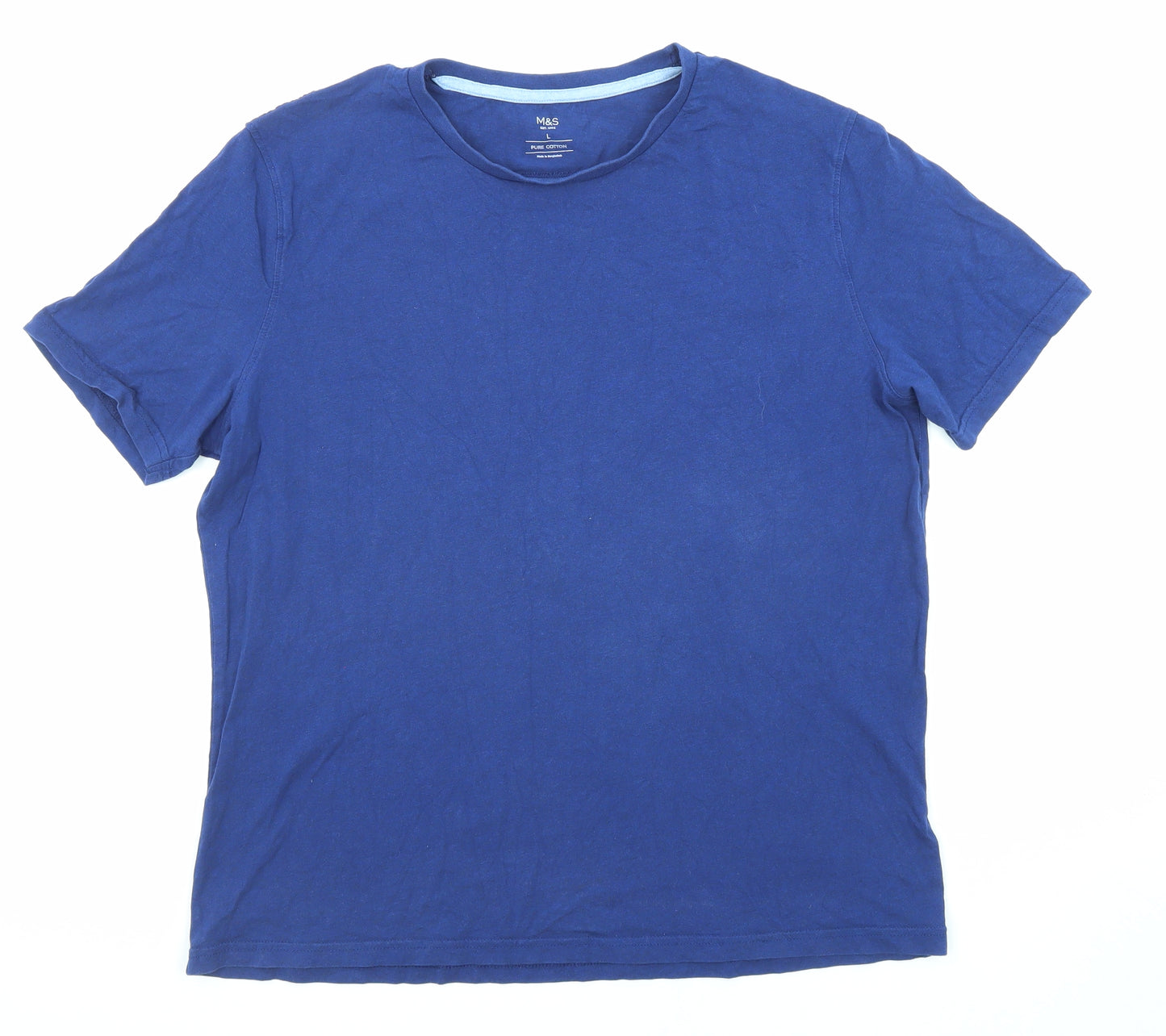 Marks and Spencer Mens Blue Cotton T-Shirt Size L Crew Neck