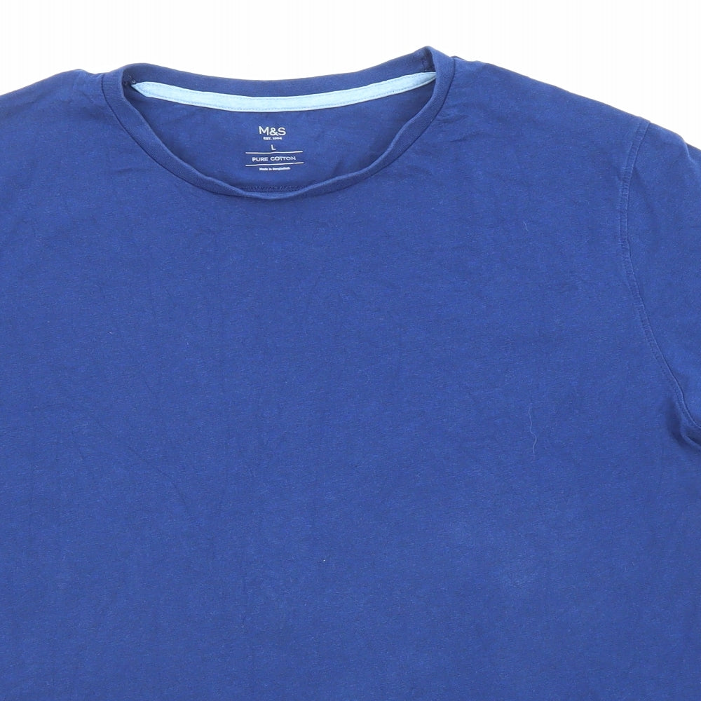 Marks and Spencer Mens Blue Cotton T-Shirt Size L Crew Neck