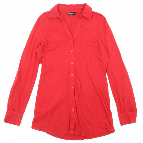 Dorothy Perkins Womens Red Cotton Basic Button-Up Size 14 Collared - long Line