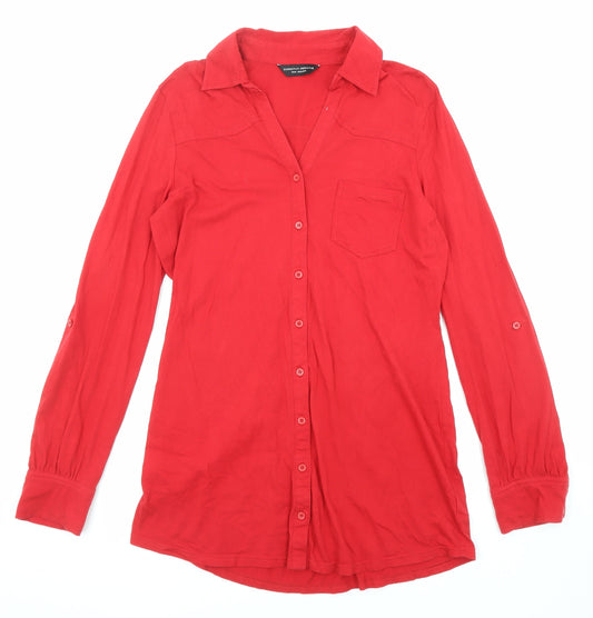 Dorothy Perkins Womens Red Cotton Basic Button-Up Size 14 Collared - long Line