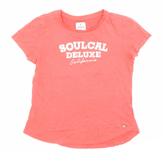 SoulCal&Co Womens Red Polyester Basic T-Shirt Size L Round Neck