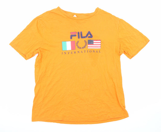 FILA Mens Orange Cotton T-Shirt Size L Crew Neck - Fila International