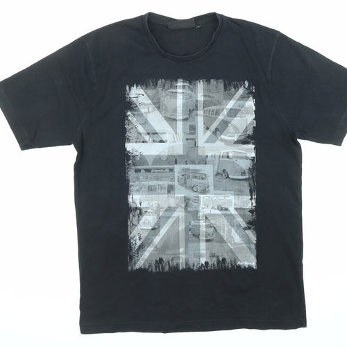 Peter Storm Mens Black Cotton T-Shirt Size M Crew Neck - Union Jack