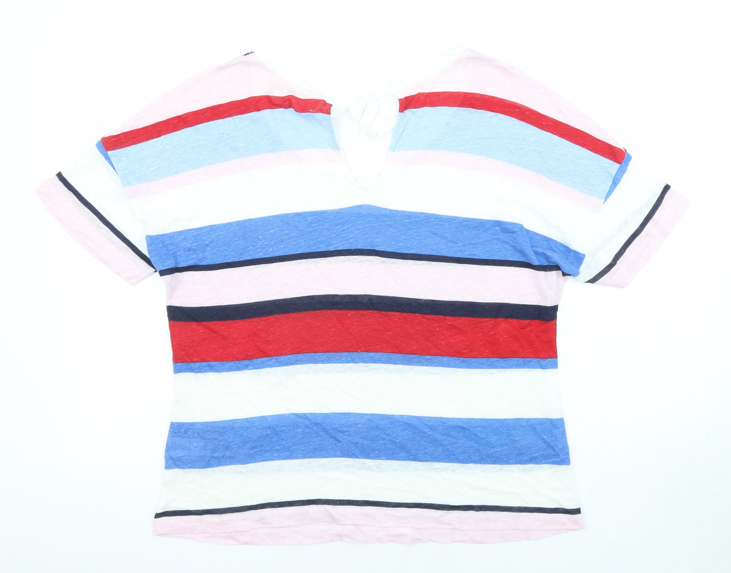 John Lewis Womens Multicoloured Striped Linen Basic T-Shirt Size 12 Round Neck