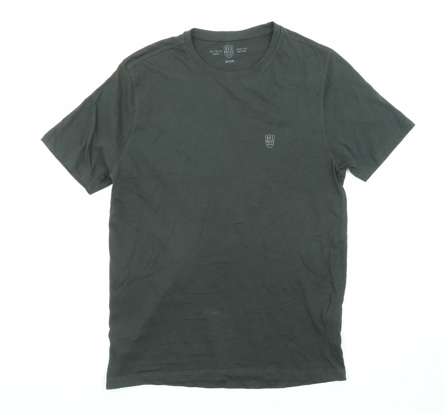883 Police Mens Green Cotton T-Shirt Size M Crew Neck
