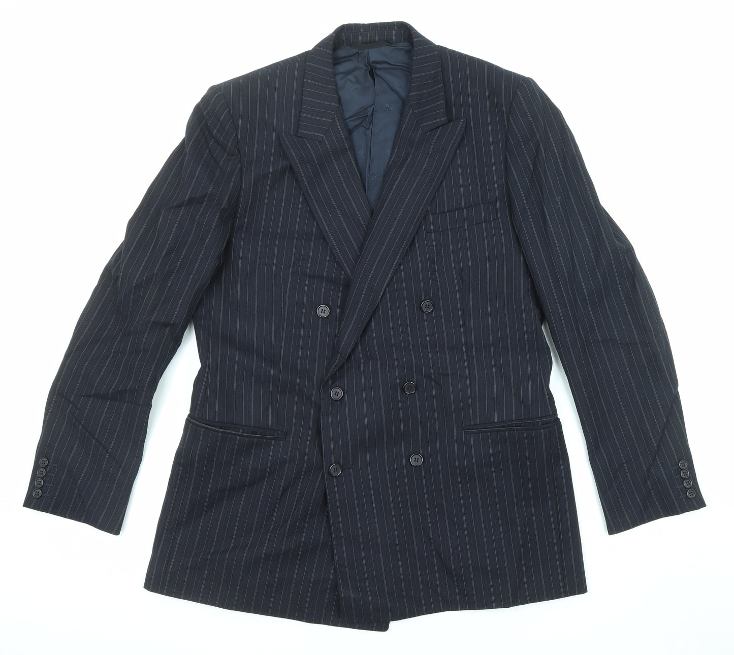 Harrods Mens Blue Striped Wool Jacket Suit Jacket Size 42 Regular