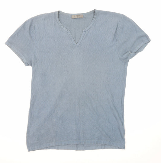 Giordano Mens Blue V-Neck Cotton Pullover Jumper Size L Short Sleeve