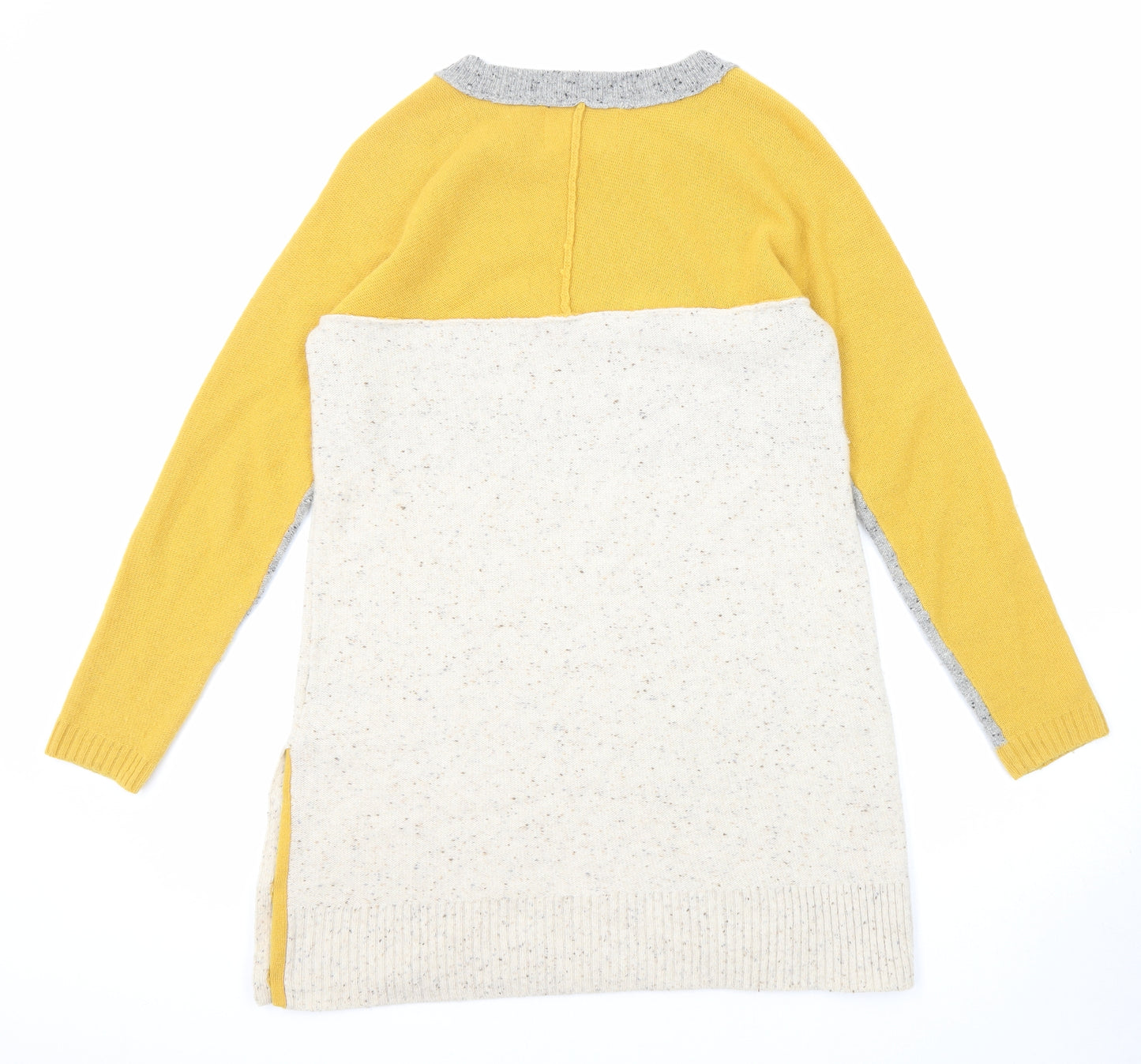 White Stuff Womens Beige Colourblock Wool Jumper Dress Size 12 Round Neck Button
