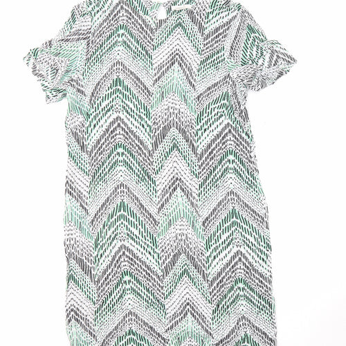 H&M Womens Multicoloured Geometric Viscose T-Shirt Dress Size 8 Round Neck Button - Zig Zag Pattern