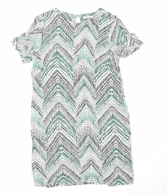 H&M Womens Multicoloured Geometric Viscose T-Shirt Dress Size 8 Round Neck Button - Zig Zag Pattern