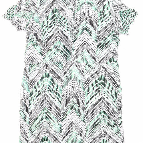 H&M Womens Multicoloured Geometric Viscose T-Shirt Dress Size 8 Round Neck Button - Zig Zag Pattern