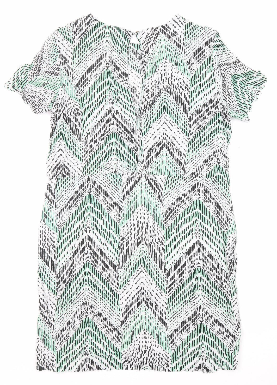 H&M Womens Multicoloured Geometric Viscose T-Shirt Dress Size 8 Round Neck Button - Zig Zag Pattern