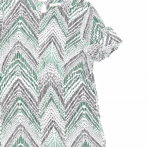 H&M Womens Multicoloured Geometric Viscose T-Shirt Dress Size 8 Round Neck Button - Zig Zag Pattern