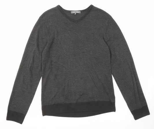 Marks and Spencer Mens Grey V-Neck Acrylic Pullover Jumper Size M Long Sleeve