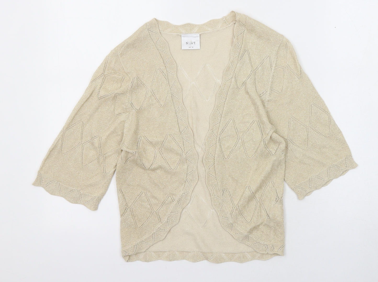 NEXT Womens Beige V-Neck Argyle/Diamond Viscose Cardigan Jumper Size 12