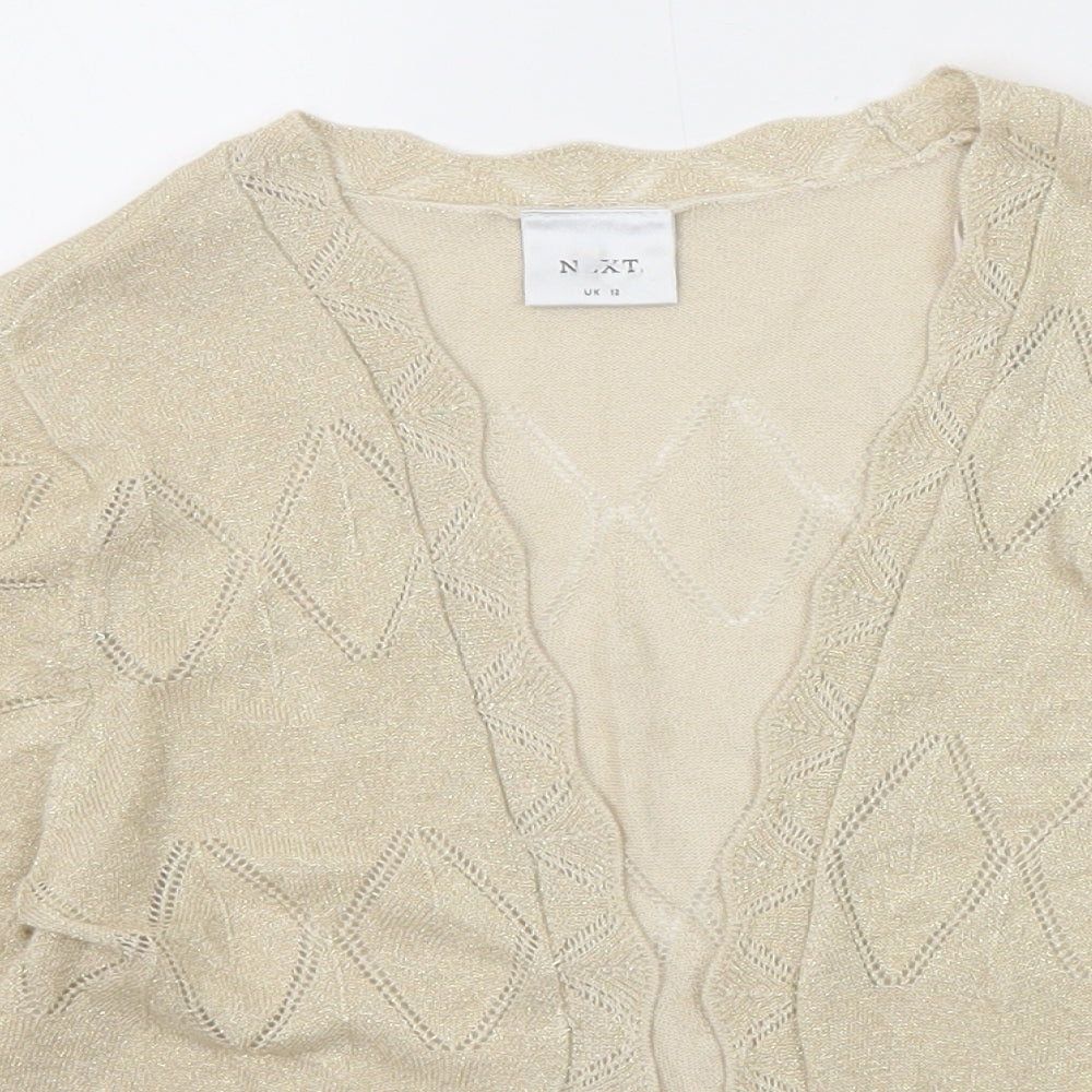 NEXT Womens Beige V-Neck Argyle/Diamond Viscose Cardigan Jumper Size 12