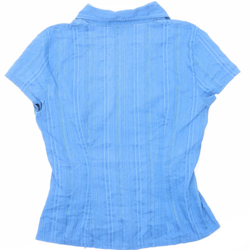 NEXT Womens Blue Striped Cotton Basic Blouse Size 12 V-Neck