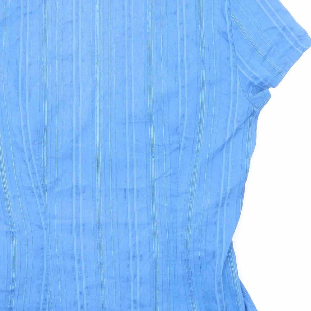 NEXT Womens Blue Striped Cotton Basic Blouse Size 12 V-Neck