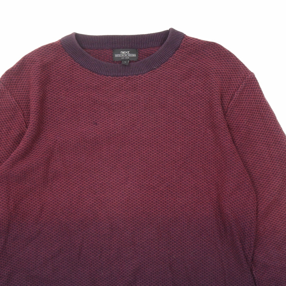 NEXT Mens Red Round Neck Cotton Pullover Jumper Size M Long Sleeve - Gra