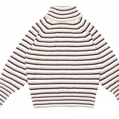 Marks and Spencer Womens Multicoloured Roll Neck Striped Acrylic Pullover Jumper Size XS