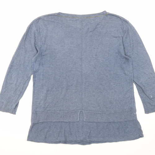 White Stuff Womens Blue Round Neck Linen Pullover Jumper Size 14