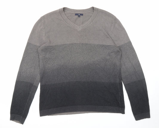 Gap Mens Grey V-Neck Cotton Pullover Jumper Size S Long Sleeve - Gradient Effect