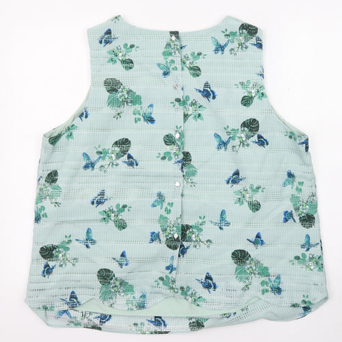 Oasis Womens Blue Floral Polyester Basic Tank Size 22 Round Neck - Butterfly