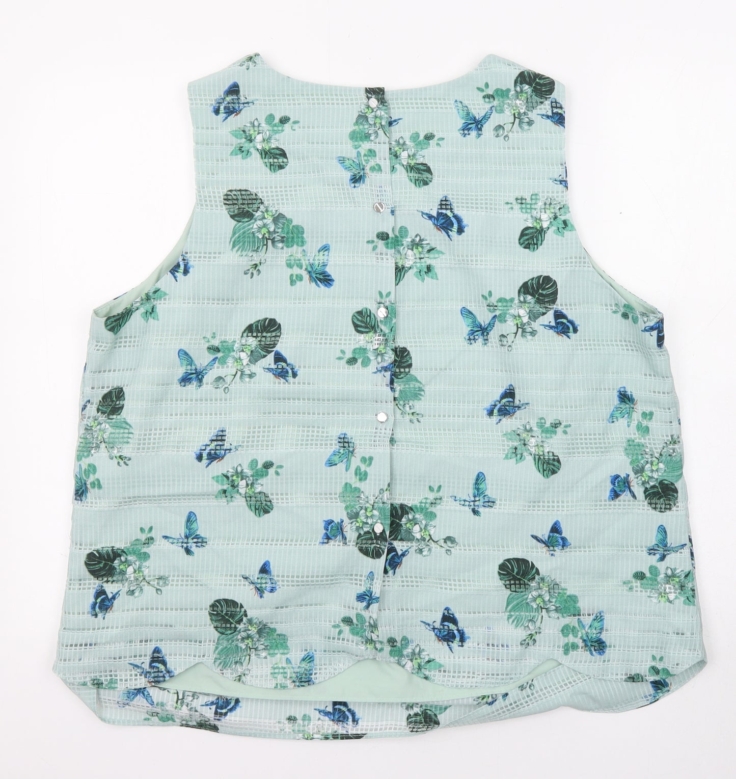 Oasis Womens Blue Floral Polyester Basic Tank Size 22 Round Neck - Butterfly