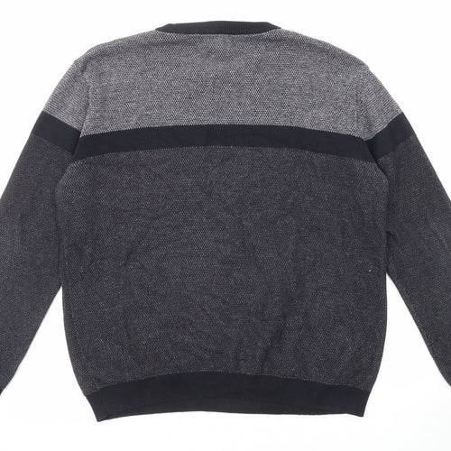 NEXT Mens Grey Round Neck Cotton Pullover Jumper Size XL Long Sleeve - Colour Block