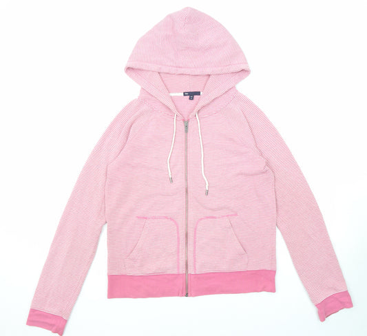 Gap Womens Pink Striped Cotton Full Zip Hoodie Size M Pullover