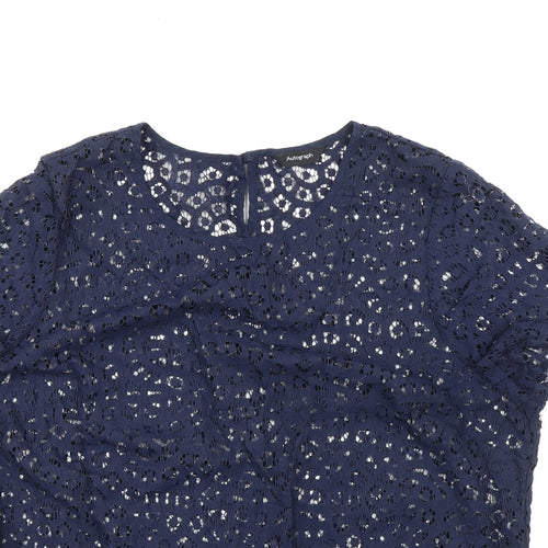Autograph Womens Blue Geometric Cotton Basic T-Shirt Size 18 Round Neck