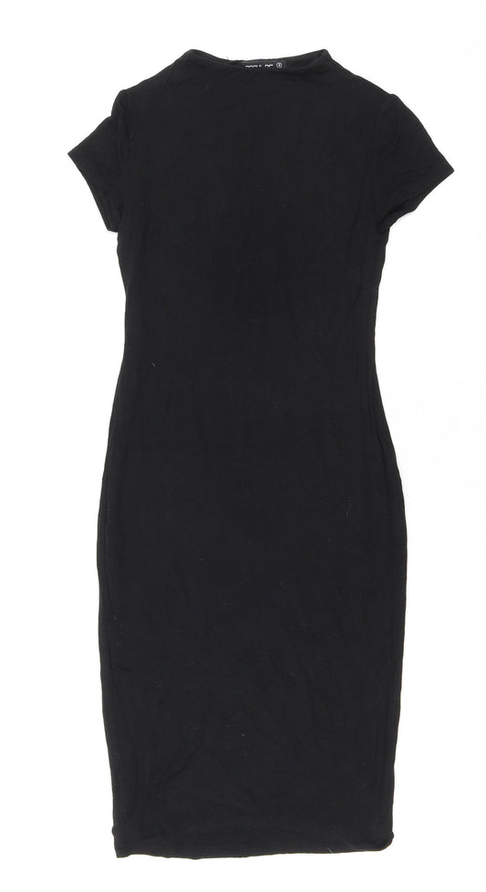 Popular Womens Black Rayon Bodycon Size S Mock Neck Pullover