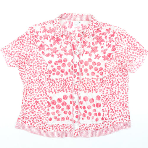 Just White Womens Pink Polka Dot Cotton Basic Button-Up Size 16 Collared