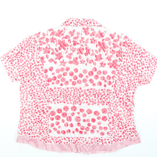 Just White Womens Pink Polka Dot Cotton Basic Button-Up Size 16 Collared