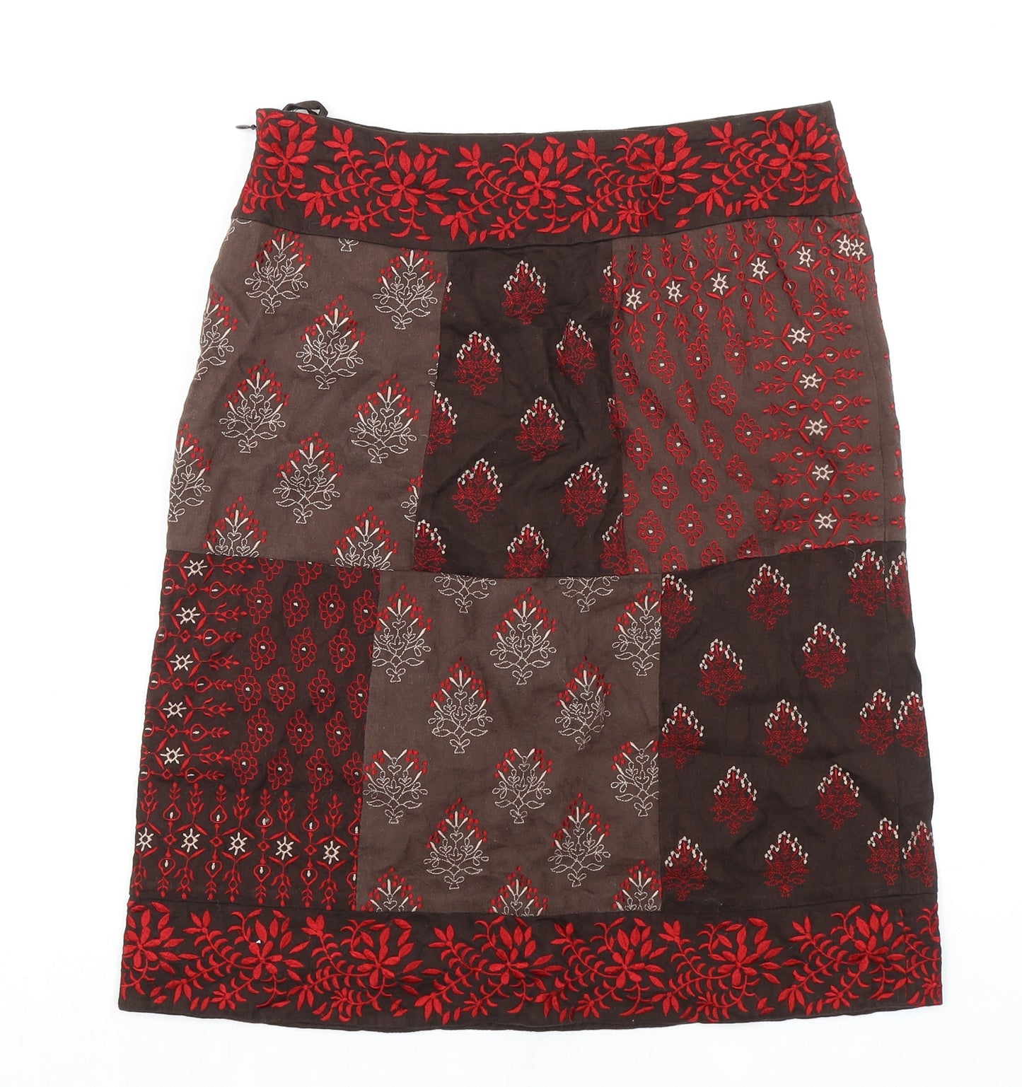 Monsoon Womens Brown Geometric Cotton A-Line Skirt Size 12 Zip