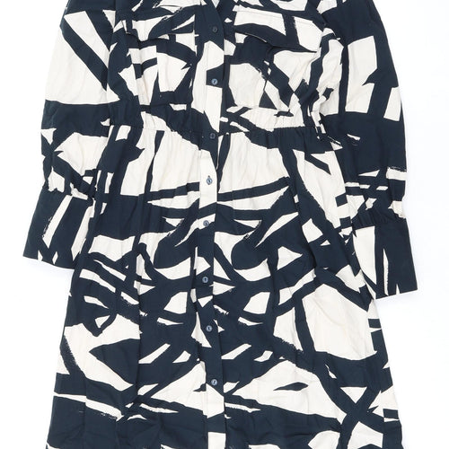 Zara Womens Black Geometric 100% Cotton Shirt Dress Size L Collared Button