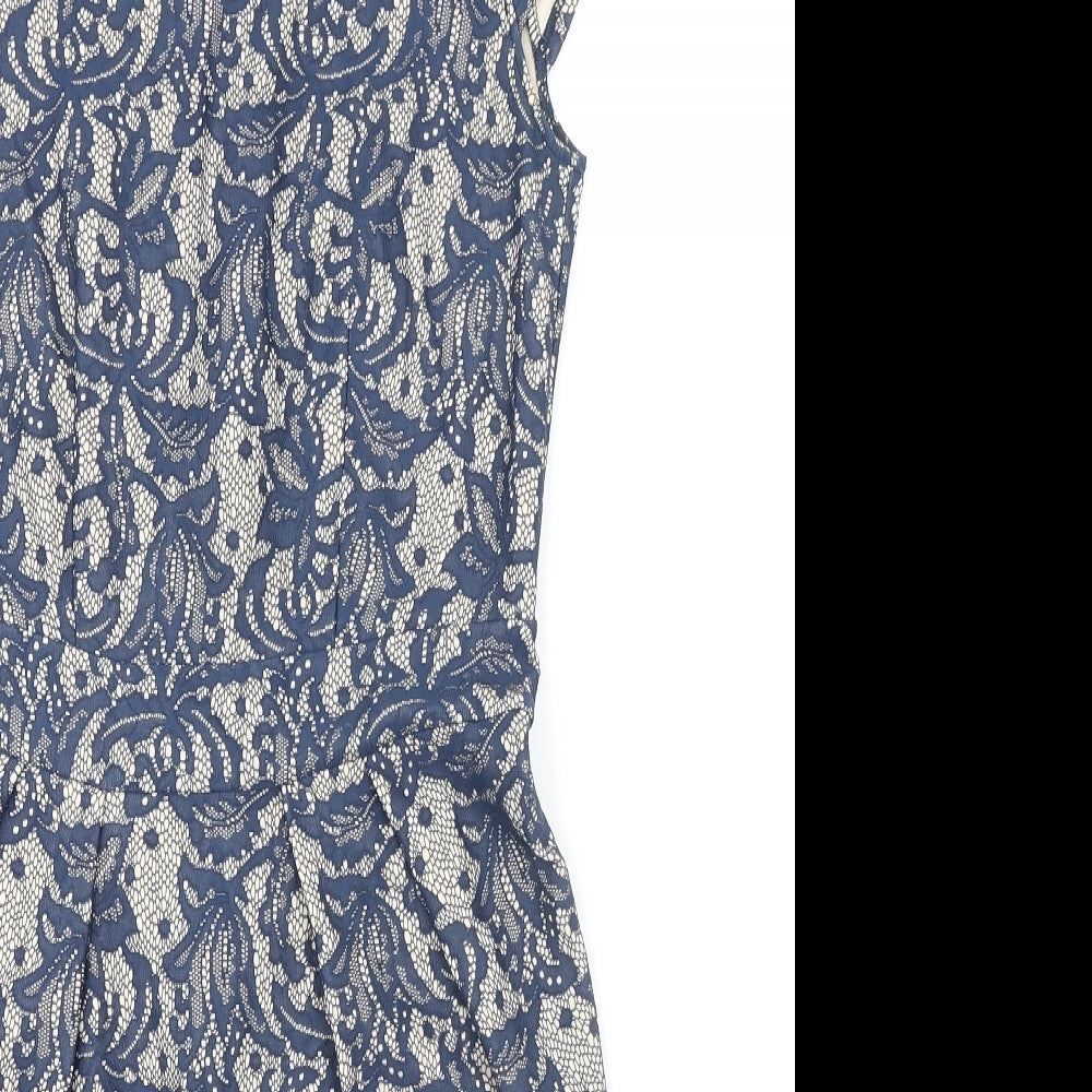 Dorothy Perkins Womens Blue Geometric Nylon Pencil Dress Size 10 Round Neck Zip