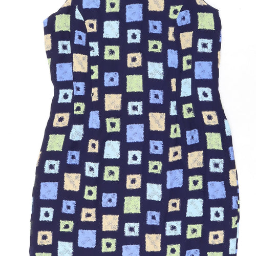 Jon Stevens Womens Blue Geometric Polyester Bodycon Size 16 Round Neck Zip