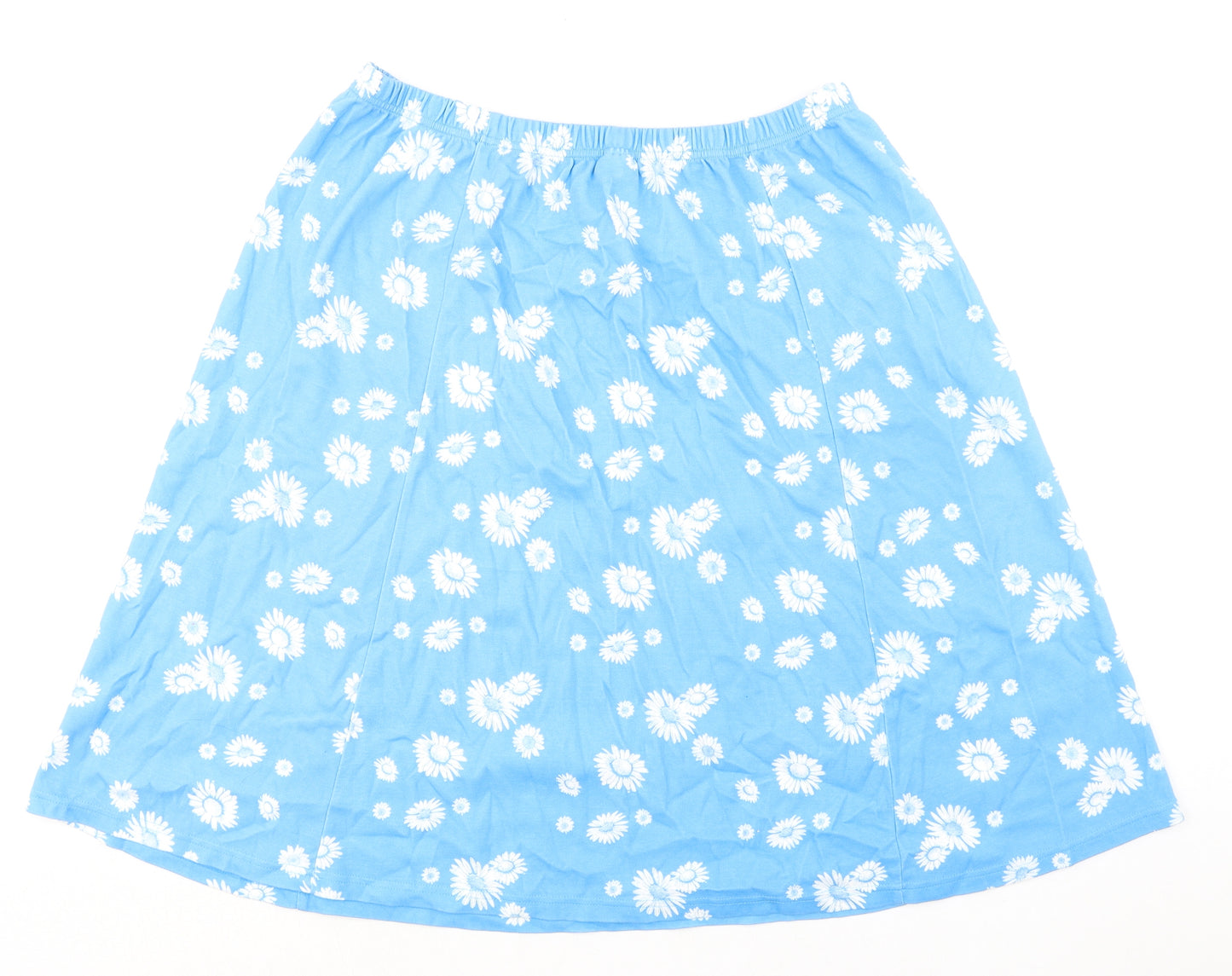 Damart Womens Blue Floral Cotton Swing Skirt Size 26