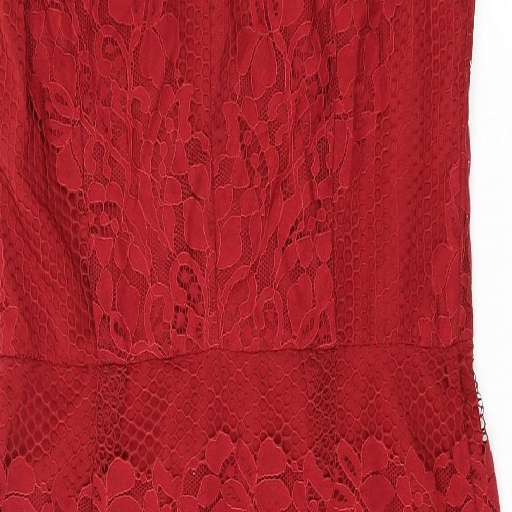 NEXT Womens Red Nylon A-Line Size 10 V-Neck Zip