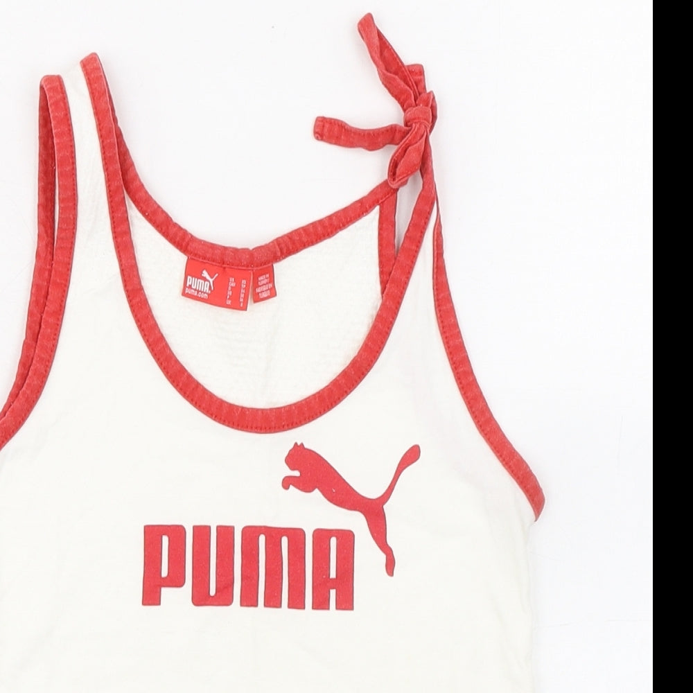 PUMA Womens Ivory Cotton Basic Tank Size 8 Round Neck