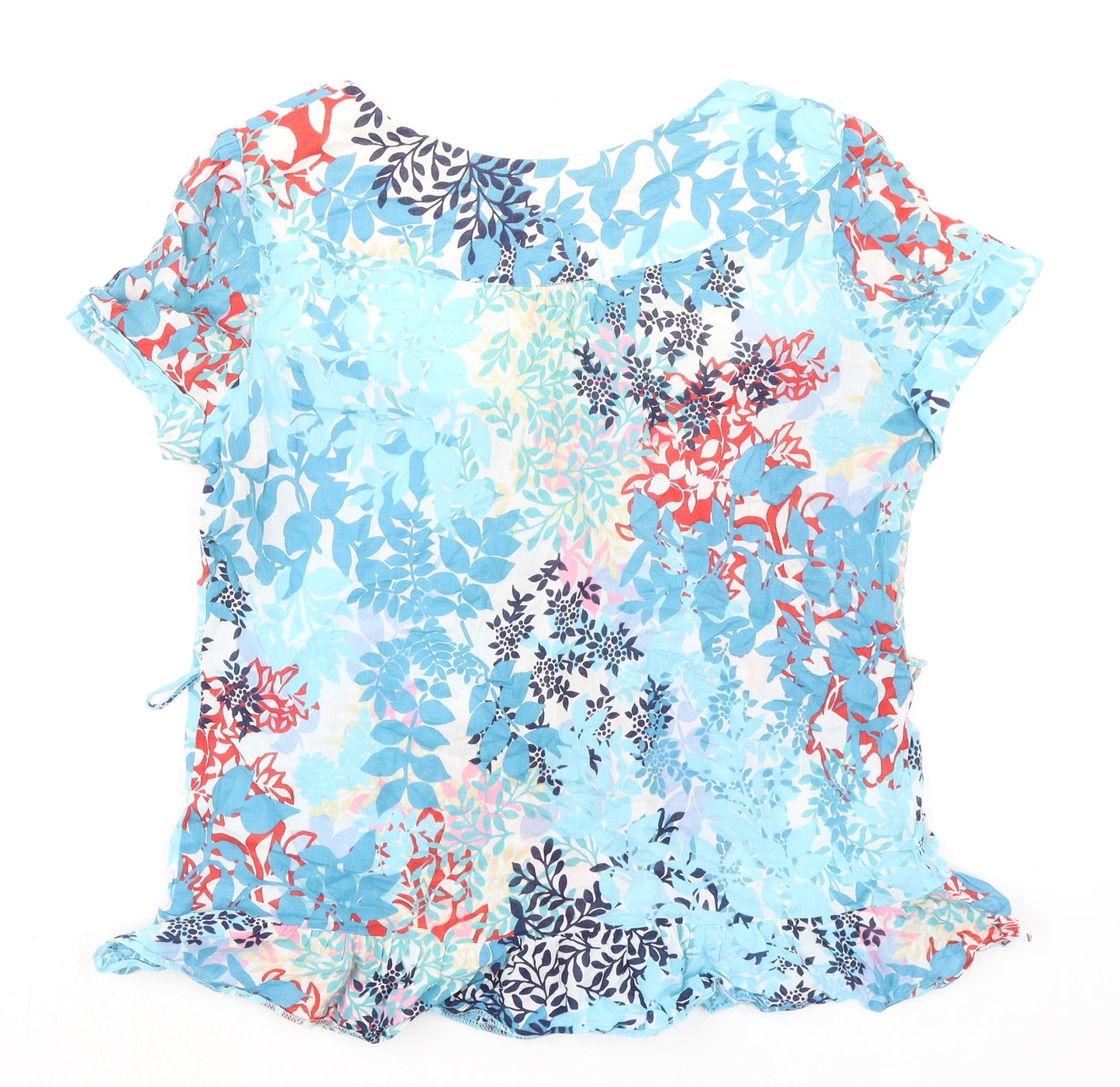 John Rocha Womens Multicoloured Geometric 100% Cotton Basic T-Shirt Size 16 Round Neck - Leaf Print