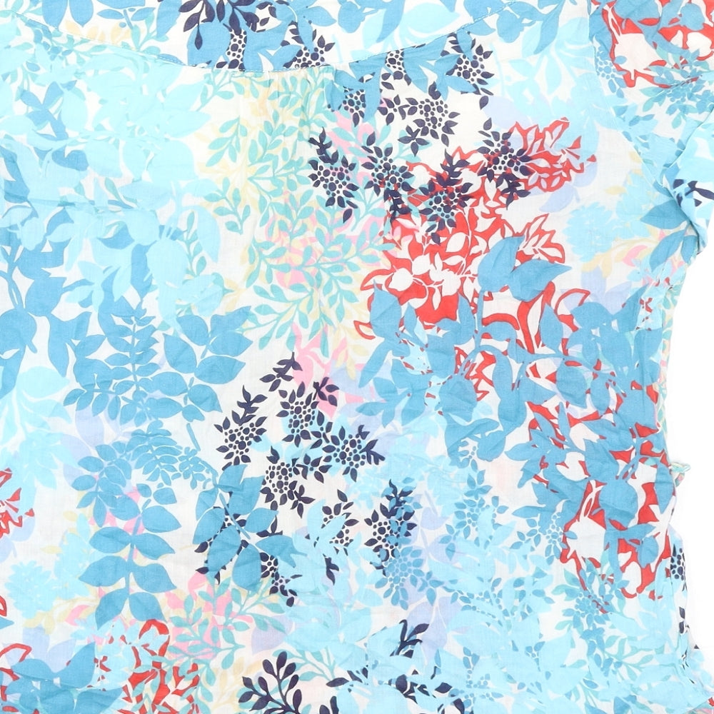 John Rocha Womens Multicoloured Geometric 100% Cotton Basic T-Shirt Size 16 Round Neck - Leaf Print
