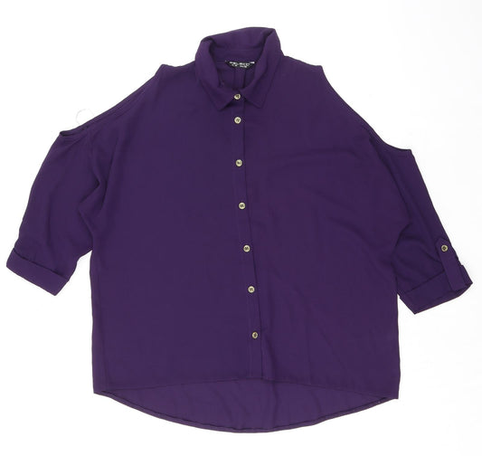 Select Womens Purple Polyester Basic Button-Up Size 12 Collared - Cold Shoulder