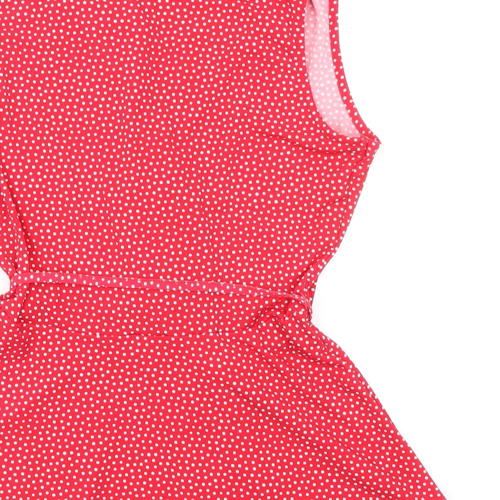 Oasis Womens Red Polka Dot Polyester Basic Blouse Size S V-Neck